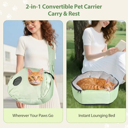 2-in-1 Pet Sling Carrier & Bed, Convertible Cat Travel Bag with Machine Washable Cover, Breathable Mesh & Hand-Washable Support Pad, Airline Approved for Cats & Small Dogs Up to 22lbs - color: G