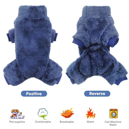 Idepet 3 Pack Fuzzy Velvet Dog Pajamas, Plush Dog Sweater Onesie Soft Pet Clothes Winter Outfit Doggy Pjs Puppy Jumpsuit, Cat Coat, Small - color: Grey+Blue+Navy, size: Small