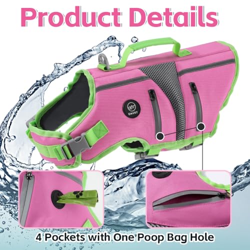 EMUST Dog Life Jacket,Dog Life Vest for Swimming,Small Dog Swim Vest,Lightweigth Adjustable Reflective Puppy Pet Float Life Preserver Vest,Pink,S - color: New Pink, size: S