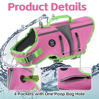 EMUST Dog Life Jacket,Dog Life Vest for Swimming,Small Dog Swim Vest,Lightweigth Adjustable Reflective Puppy Pet Float Life Preserver Vest,Pink,S - color: New Pink, size: S