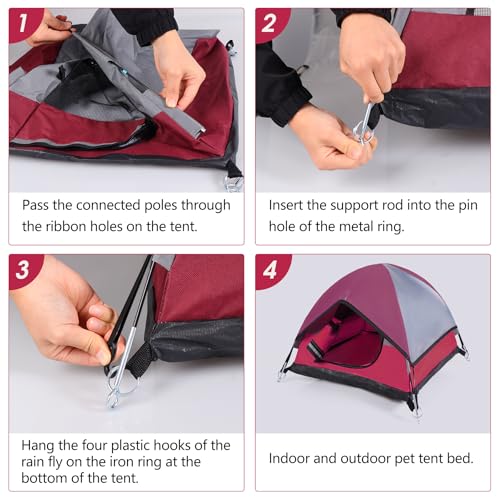 Cat Camping Tent, Cat Tent Bed, Pet Tent for Indoor Cat and Small Dog, Mini Tent (Red, 21 x 21 x 14 Inches) - color: Red