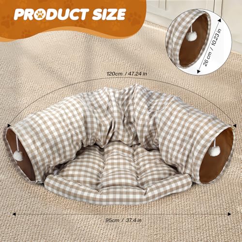 Spardar Bunny Tunnel Bed, 2-in-1 Collapsible Tunnel Tubes Toys, Washable, with Removable Mat Hideout, Interactive Toys for Rabbits Chinchilla Hedgehog Guinea Pigs Kitty, Checkered - color: Checkered