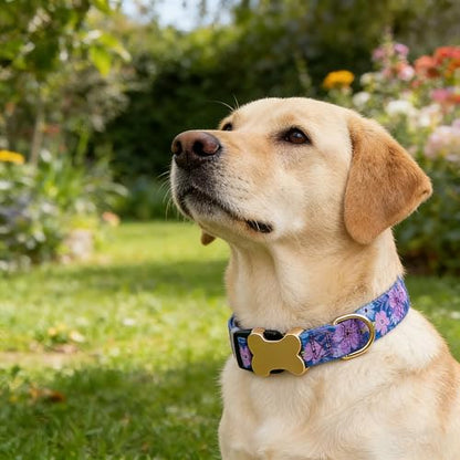Personalized Custom Customized Silent No Jingle Dog Collar with Engraved ID Dog Name Phone Number/Dog Collars for Puppy X-Small Small Medium Large X-Large Boy Girl Dogs-Dark Blue Flower-XS - color: 13 Dark Blue Flower, size: X-Small (0.6" *7.8"-11.8")