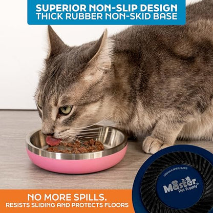 Master Pet Supply Stainless Steel Cat Bowls - 9 oz Heavy Duty - Navy Blue, Double Wall Extra-Thick Insulated, Non-Slip Pet Water Bowl for Cats & Pets, Anti Rust Metal, Dishwasher Safe - color: Navy Blue