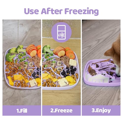 Puzzle Feeder Snuffle Mat and Lick Mat for Dogs,Texas Textured Slow Feeder, 0.75 Inch Thin Silicone Mat Holds 3 Cups, Dishwasher and Microwave Safe, Purple - color: Purple