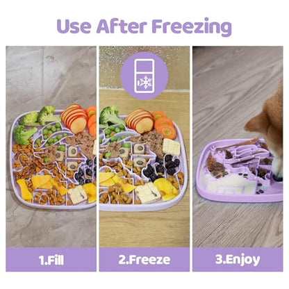 Puzzle Feeder Snuffle Mat and Lick Mat for Dogs,Texas Textured Slow Feeder, 0.75 Inch Thin Silicone Mat Holds 3 Cups, Dishwasher and Microwave Safe, Purple - color: Purple