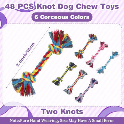 48 Pcs Dog Toys Bulk Chew Ropes Dental Cotton Puppy Toys Dog Chew Puppy Teething Toys 2 Knot Tug of War Toy for Aggressive Chewers Small and Medium Dogs Puppies (7.1 Inch)