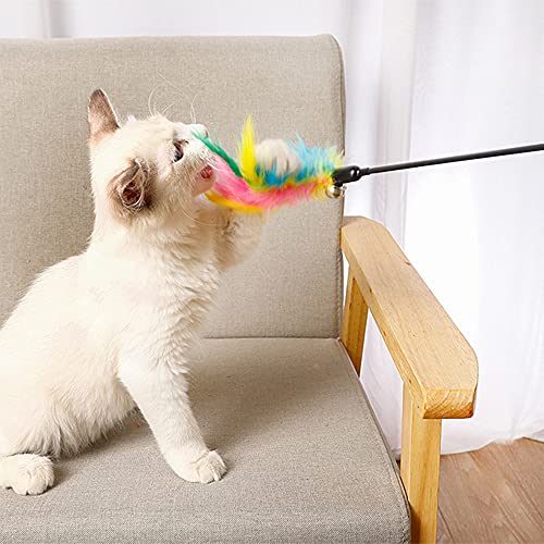 IUHKBH Cat Wands, 6 PCS Colorful Feather Stick Flexible Kitten Wand Interactive Cat Toys, Safe for Your Kitty - color: A