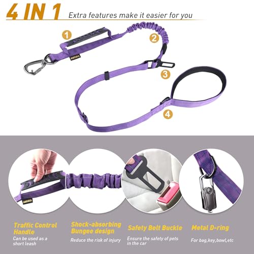 AUBELL Tactical Dog Leash Heavy Duty,4-6ft Reflective Strong No Pull Bungee Leash for Medium Large Dogs with Comfortable Padded Double Handle,Car Seat Belt,360 Degree Rotating Carabiner,Purple - color: M/L-Purple(4-6FT)