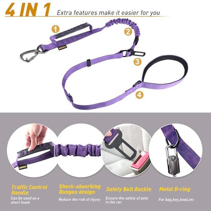 AUBELL Tactical Dog Leash Heavy Duty,4-6ft Reflective Strong No Pull Bungee Leash for Medium Large Dogs with Comfortable Padded Double Handle,Car Seat Belt,360 Degree Rotating Carabiner,Purple - color: M/L-Purple(4-6FT)