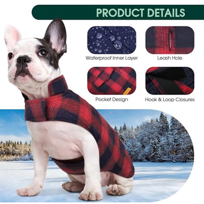 Kuoser Reversible Winter Coat, British Style Jacket for Medium and Large Dogs - Warm Windproof Puppy Cold Weather Clothes Vest, Red L - color: Red+Blue, size: L (Chest Girth: 20.9-24.4'')