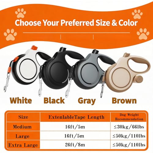 Dual Retractable Dog Leash 2 Large Dogs (Up to 66 Lbs Each), 2 Headed Pet Leash with Poop Bags, 16ft/5m Extension, Non-Slip Grip, One-Button Break & Lock, 360-degree Tangle-Free (White, Medium) - color: White, size: Medium