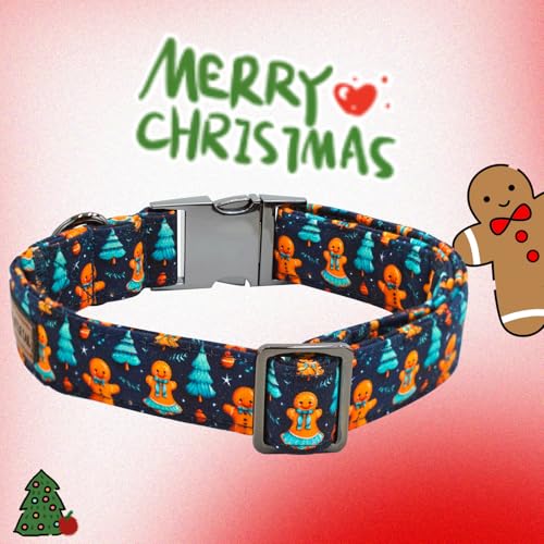 Elegant little tail Christmas Dog Collar, Blue Gingerbread Man Pet Collars Bow Red Metal Buckle Collar Puppy Girl Boy Holiday Cotton Soft Bowtie Adjustable Dog Collar for X-Small Dogs - color: Blue Gingerbread man, size: X-Small (Pack of 1)