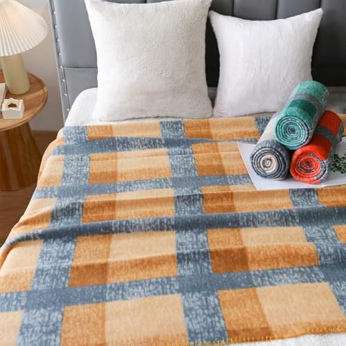 ZYFZCYBL Fleece Throw Blanket Blankets Bulk 6 Pack Soft Lightweight for Cozy Polar Fleece 50 x 60 Solid Pet-Friendly Colorful Bed Sofa Couch Fleece Fabric Travel Wedding Gift（Yellow and Grey） - color: Plaid (Yellow and Grey)