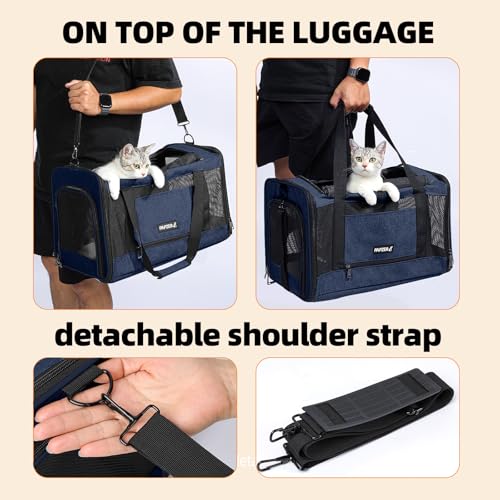 Cat Carrier Soft-Sided Travel Bag for Medium to Large Cats Over 15lbs, Small Dog Carrier Crate Top Entry Breathable Mesh Puppy 12 Pounds, Pet Rabbit Carrying Cage Kennel Collapsible Navy - color: Navy