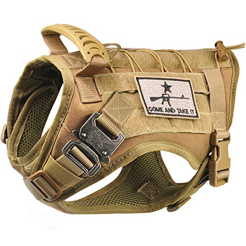 Tactical Service Dog Vest Harness K9 Military Molle Dog Vest for Outdoor Training Wear-Resisting Pet Harness with Rubber Handle & Metal Buckle - color: Khaki, size: Medium (Pack of 1)
