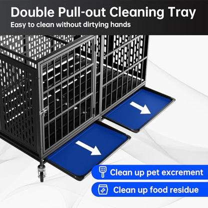 Snuowu 48 Inch Heavy Duty Dog Crate with Wheels, Metal Big Dog Cage for Large and Medium Dogs, Extra Large XL XXL Indestructible Dog Crate with Removable Tray. - size: 47.2"L x 28.9"W x 32.8"H