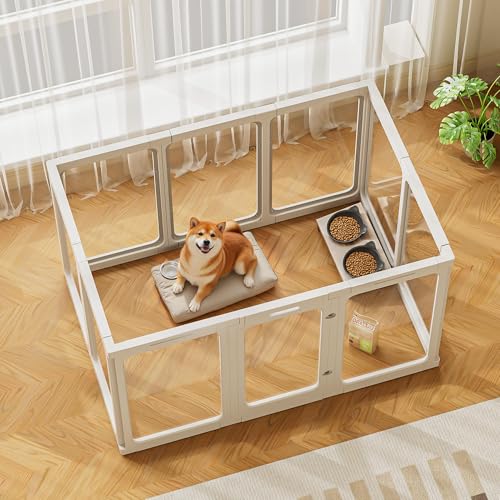 Jalove 30" H Clear Acrylic Plastic Dog Playpen Indoor, 10PCS for Puppy Cat Rabbit Ferret Transparent Pet Pen, Easy Assemble Whelping Crate Kennel Cage Enclosure, Ideal for Small to Medium Dogs, White - color: White, size: 30"H