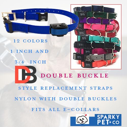 Sparky Pet Co - ECollar Replacement Strap - Easy Release Double Buckle Dog Collar - Rugged Nylon - Adjustable - D Ring - Quick Release Metal Clasp - for Invisible Fence Systems - 1" x 28"- Grey - color: Grey, size: 1" Wide