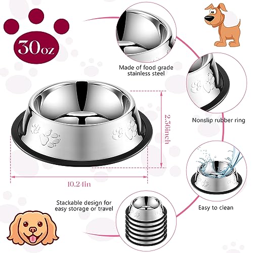 Tanlade 8 Pack Stainless Steel Dog Bowls Metal with Rubber Base Non-Slip Pets Puppy Cats Feeding Food and Water Bowls Dishwasher-Safe for Indoor Small Medium Large Dogs Cats Kitten Rabbit(30 oz) - size: 30 oz