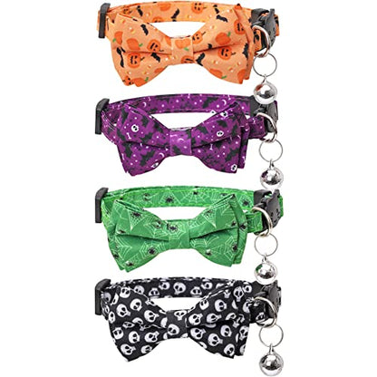 Halloween Cat Collar Breakaway with Cute Bow Tie and Bell for Kitty Adjustable Safety - color: Pattern 5