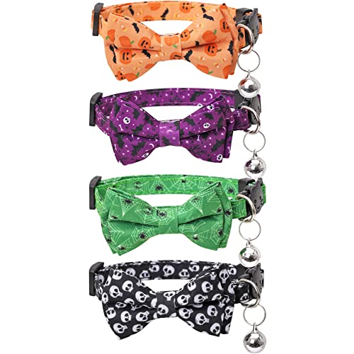 Halloween Cat Collar Breakaway with Cute Bow Tie and Bell for Kitty Adjustable Safety - color: Pattern 5