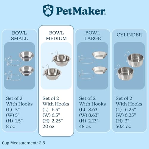 Set of 2 Stainless-Steel Dog Bowls - Cage, Kennel, and Crate Hanging Pet Bowls for Food and Water - 20oz Each and Dishwasher Safe by PETMAKER,Silver - size: 20 oz