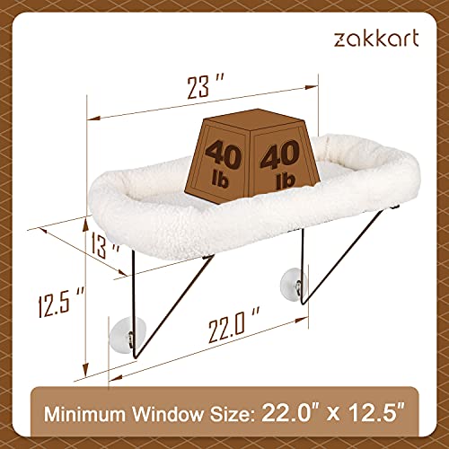 Zakkart Cat Window Perch - 100% Metal Supported from Below - Comes with Warm Spacious Pet Bed - Cat Window Hammock for Large Cats & Kittens - for Sunbathing, Napping & Overlooking (White) - color: White