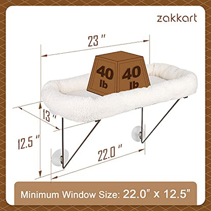 Zakkart Cat Window Perch - 100% Metal Supported from Below - Comes with Warm Spacious Pet Bed - Cat Window Hammock for Large Cats & Kittens - for Sunbathing, Napping & Overlooking (White) - color: White