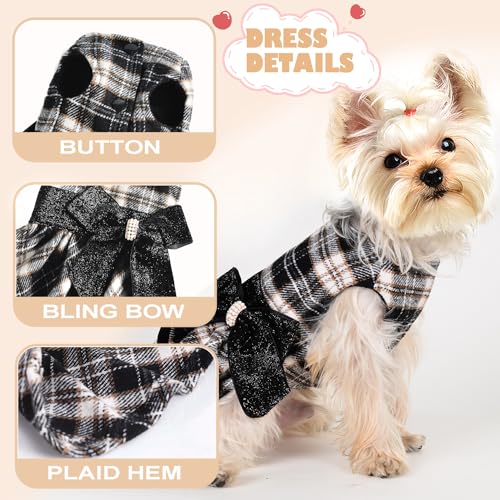Dog Sweater Dress,Dog Dress for Small Dogs Girl, Plaid Winter Warm Fleece Lining Female Clothes, Pet Outfits Coat, Cat Apparel Christmas,Small,Black - color: Plaid Black, size: Small (Chest 16.9 in)