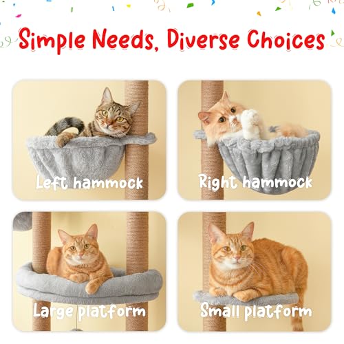 Cat Tree, Floor to Ceiling Cat Tower Adjustable Height [92.9-102.4in=235-258cm], 7 Tiers Cat Climbing Play House with Fully Sisal Scratching Post,Cozy Condo&Hammocks for Indoor Cats,Light Grey - color: Light Grey2.0