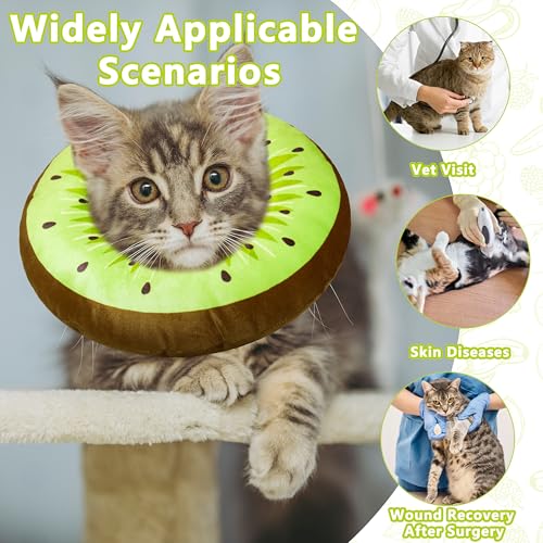 Cat Cone Collar Soft, Adjustable Cat Recovery Cone to Stop Licking, Cute Kitten Donut Collar After Surgery, Elizabethan Collars for Kittens, Lightweight Cats Neck Cones (Kiwifruit, Small) - color: Kiwifruit, size: Small