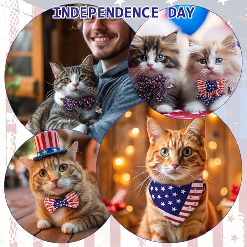 6PCS Independence Cat Collar with Bells Bandana and Bowtie, Breakaway Adjustable Cat Bow Tie Collars, Cute Bow Tie for Kittens Or Certain Puppies - color: Independence Day