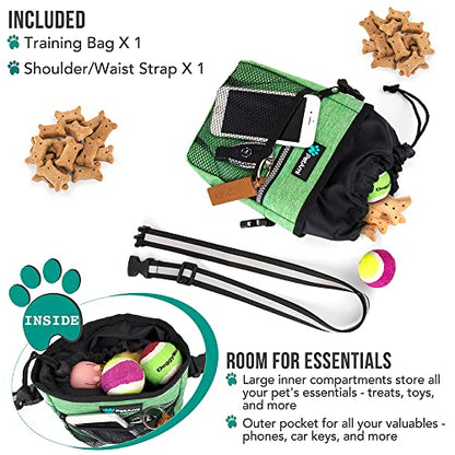 PetAmi Dog Treat Pouch, Pet Treat Pouch for Training, Dog Walking Bag Holder for Kibbles, Pet Food Toy, Dog Trainer Essentials Supplies, Poop Bag Dispenser, 3 Ways to Wear (Green) - color: Heather Green