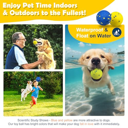 2 Pack Dog Balls Indestructible Tennis for Dogs Durable Bouncy Dog Toy for Aggressive Chewers Interactive Dog Toys for Water Toy Fetch Balls (Yellow,Blue) - color: Yellow,Blue