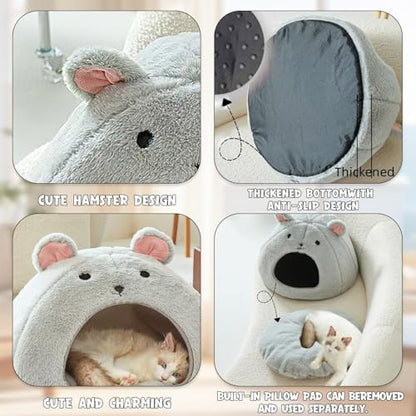 Cozy Mouse Ear Pet Cave Bed Ultra-Soft Gray Plush cave Bed, Cat Cave Beds Cat House Cat Tent with Removable Washable Cushioned Pillow, Cat Beds&Dog Beds,Perfect for Small & Medium Pets(Big) - size: Big