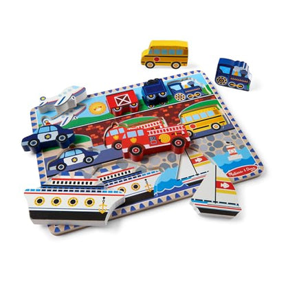 Melissa & Doug Vehicles Wooden Chunky Puzzle (9 pcs), Educational Screen Free Activity for Toddler, Preschoolers And Kids Ages 2+- FSC Certified - style: Vehicles