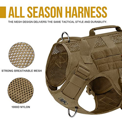 OneTigris Tactical Dog Harness for Small Dogs, No Pull Small Dog Vest Harness Breathable Military Dogs Molle Vest with Handles, Walking Hiking Training (Brown, XS) - color: Brown, size: XS