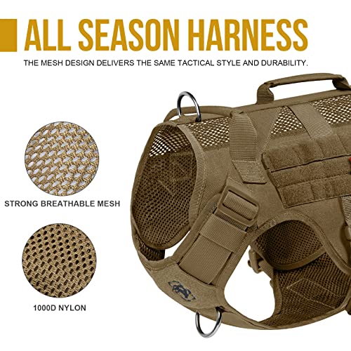 OneTigris Tactical Dog Harness for Small Dogs, No Pull Small Dog Vest Harness Breathable Military Dogs Molle Vest with Handles, Walking Hiking Training (Brown, XS) - color: Brown, size: XS
