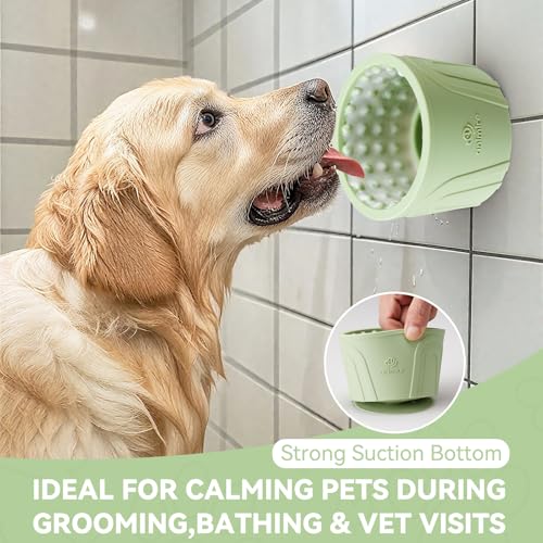 Dog Slow Feeder Lick Bowl, Anxiety Relief Dog Licking Mat Treat Dispenser, Non-Slip Anti-Choking Slow Eating Lick Bowl for Small Medium and Large Breed Dogs, BPA Free Silicone - color: Green, size: M-L