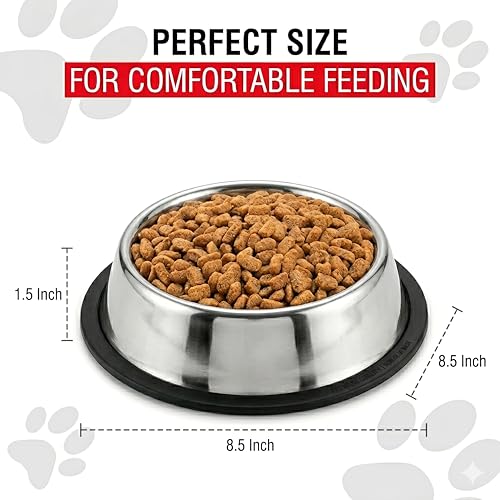 Loving Pets Stainless Steel Non-Tip Dog Bowl – Heavy Duty No Spill Dog Bowl with Removable Rubber Base – Durable, Non-Skid Stainless Steel Dog Food Bowl & Dog Water - size: 16 Ounce