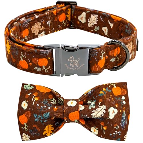 Elegant little tail Halloween Dog Collar, Ghosts Print Pumpkin Pet Collars with Bow Puppy Collar Bowtie Female or Male Cotton Adjustable Collars for Small Medium Large Dogs - color: Fall Pumpkin, size: X-Small (Pack of 1)