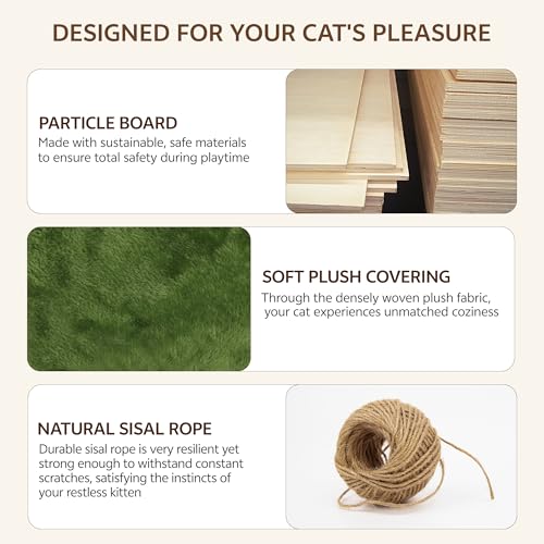 13-in-1 Cat Wall Shelves, Wall Mounted Cats Furniture Set with Plush Fabric, Cat Climbing Wall Systems, Cats Shelf with Moon Hammock, Condo, House, Step, Bridge Ladder, Scratching Post, Green - color: Green, size: 13-in-1