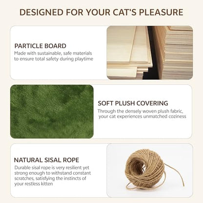 13-in-1 Cat Wall Shelves, Wall Mounted Cats Furniture Set with Plush Fabric, Cat Climbing Wall Systems, Cats Shelf with Moon Hammock, Condo, House, Step, Bridge Ladder, Scratching Post, Green - color: Green, size: 13-in-1