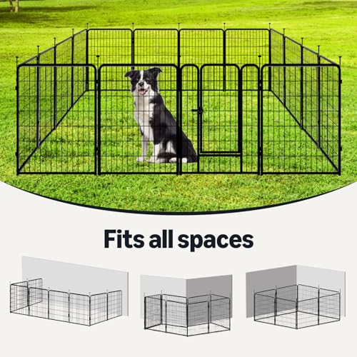 Amazon Basics Dog Playpen, 16 Panels Metal Fence with Door, Foldable for Indoor and Outdoor Use, Suitable for Small to Medium Sized Dogs, 36 Inch Height, Black - style: 16pcs-36"