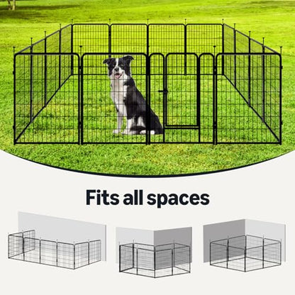 Amazon Basics Dog Playpen, 16 Panels Metal Fence with Door, Foldable for Indoor and Outdoor Use, Suitable for Small to Medium Sized Dogs, 36 Inch Height, Black - style: 16pcs-36"