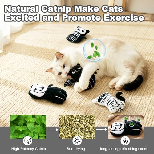 Retro Shaw Catnip Toys, 4 Pack, Horror Goth Cat Toys for Indoor Cats Kitten, Crinkle Interactive Cat Nip Kitty Toys for All Breeds (3.7 Inches) - size: 3.7 Inches