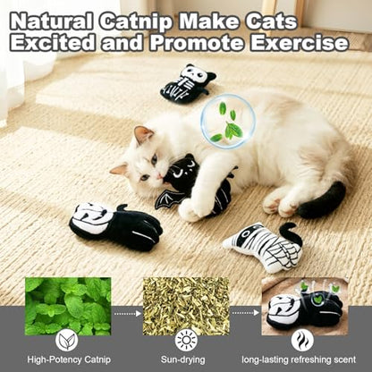 Retro Shaw Catnip Toys, 4 Pack, Horror Goth Cat Toys for Indoor Cats Kitten, Crinkle Interactive Cat Nip Kitty Toys for All Breeds (3.7 Inches) - size: 3.7 Inches