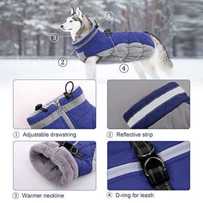 Lelepet Dog Coat Warm Dog Winter Coat Waterproof Dogs Jacket with Harness Built in Reflective Pet Fleece Vest Zip-Up Cold Weather Coats for Small Dogs Turtleneck & Windproof Coats Chihuahua Blue XS - color: Blue, size: X-Small