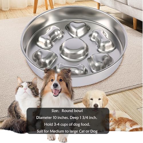 Fermus Metal Dog Slow Feeder Bowl, Stainless Steel Anti-Choke Slow Eating Pet Bowl for Dogs, Fun Interactive Design